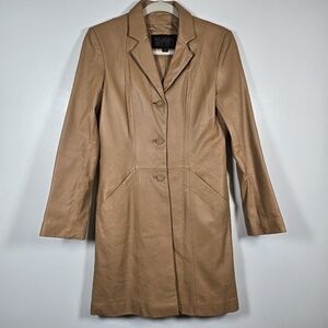 Vintage Pelle Studio Wilsons Leather Camel Tan Long Button Front Jacket Small